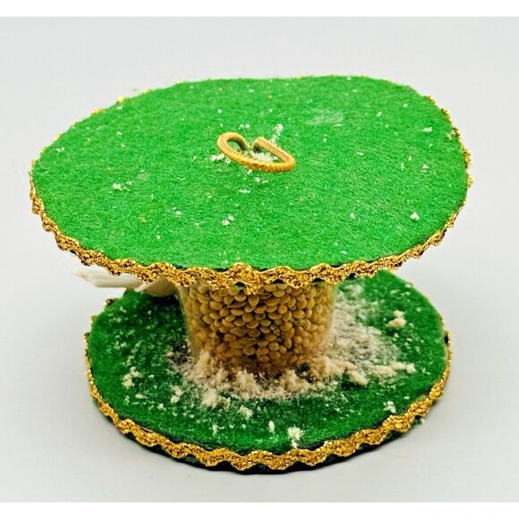 Vintage Christmas Ornament Plastic Face Santa in Sleigh Felt Bird Feeder Seeds - Picture 8 of 10